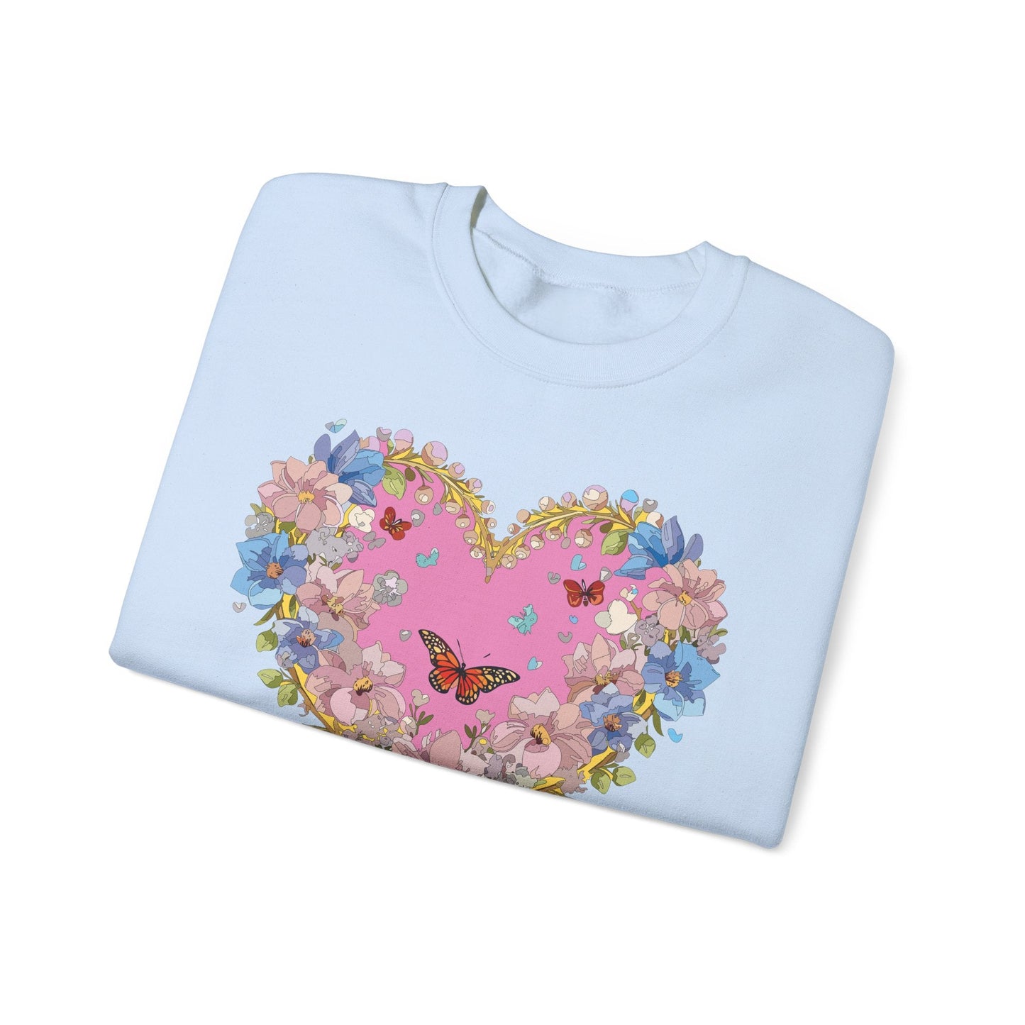 Floral Heart Sweatshirt Unisex Crewneck Gildan 18000 Fifty Fifty Cotton Polyester Valentine's Day