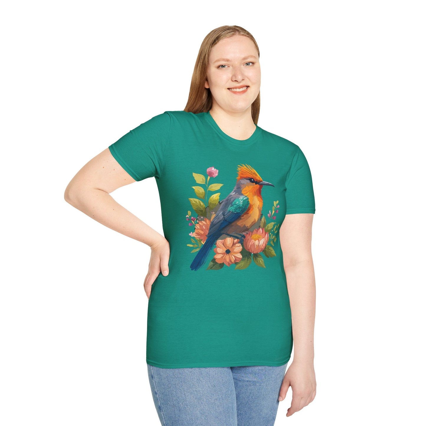 Floral Bird T Shirt For Unisex Wear Gildan Softstyle 64000 100 Percent Cotton Tee