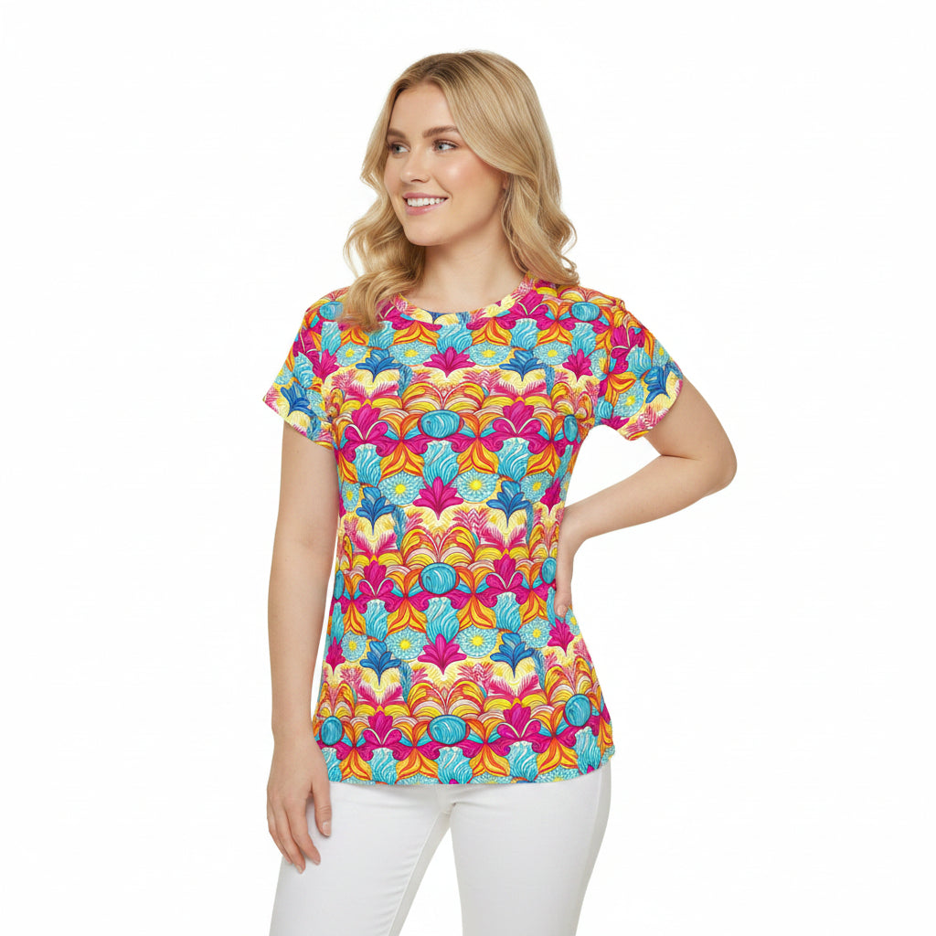 Women Poly Span T-Shirt with Floral Print