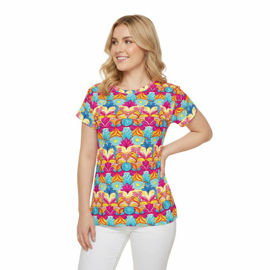 Women Poly Span T-Shirt with Floral Print