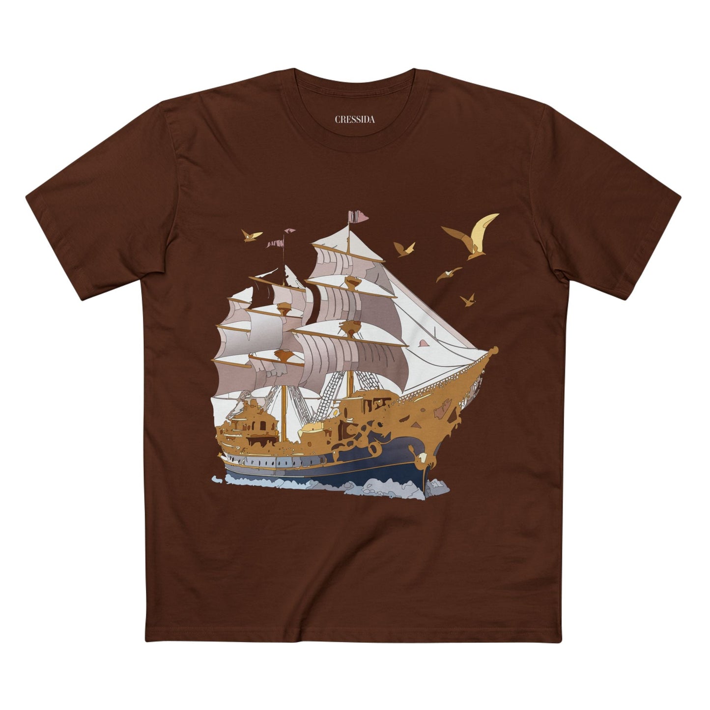Ship Graphic Unisex 100 Cotton T-Shirt with Gold Frigate Art Design 3