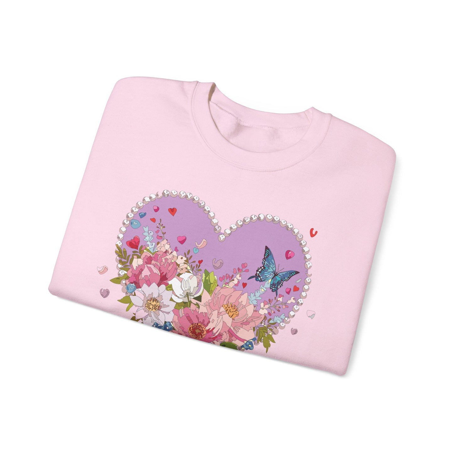 Floral Heart Sweatshirt Unisex Crewneck Valentines Day Heavy Blend Gildan 18000 Cozy Warm