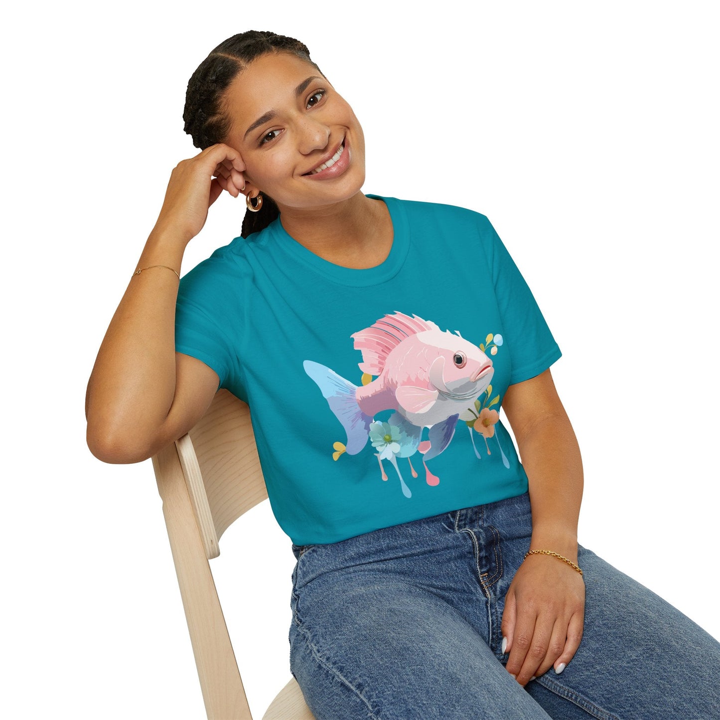 Fish Art Design Shirt Unisex Graphic Tee With Fish Illustration Gildan Softstyle 64000