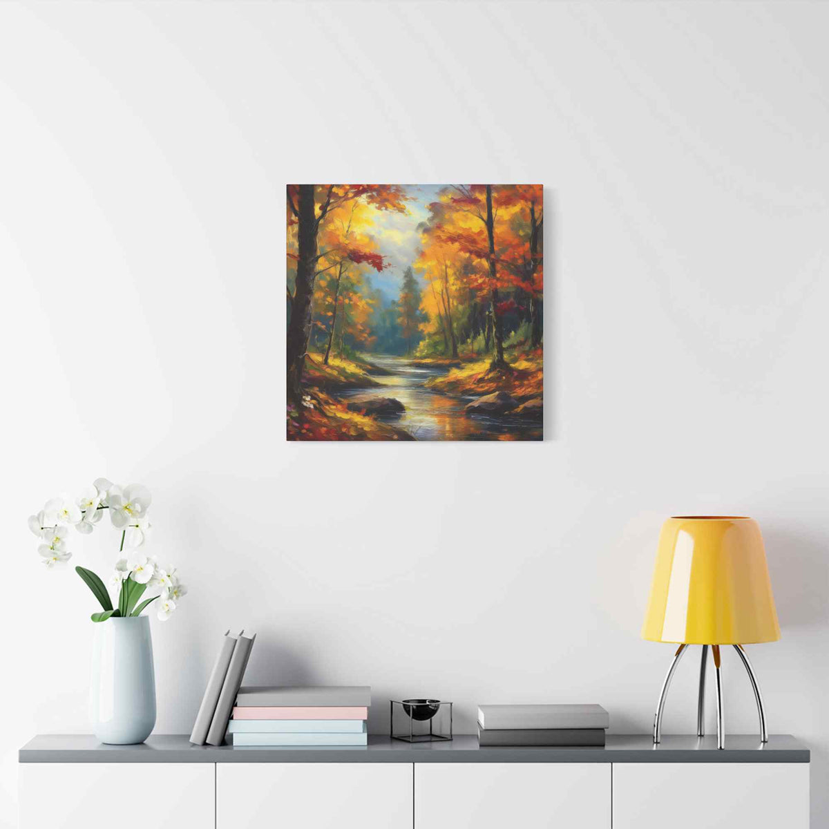 Fall Forest Print Canvas, Oil Paint Print 20x20, 24x24, 30x30, 32x32, 36x36 Art Design Print Pine-Wood Inner Frame MC-104