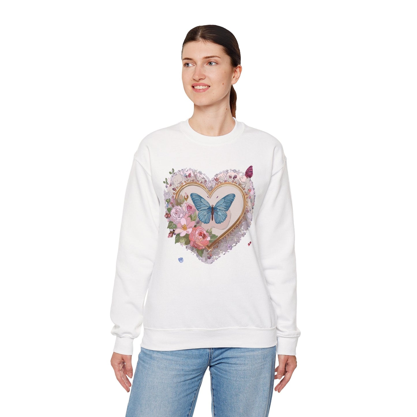 Floral Heart Unisex Crewneck Sweatshirt Valentines Floral Love Gildan 18000 Heavy Blend