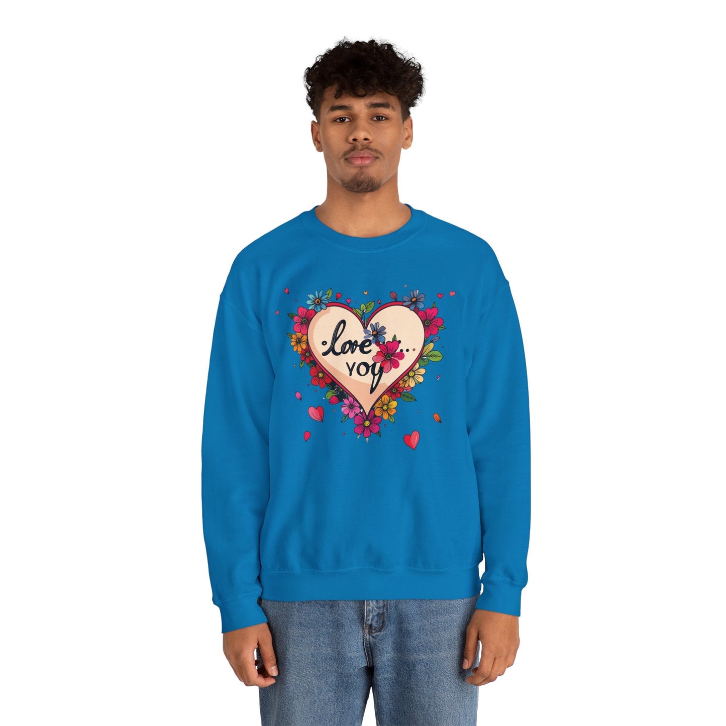 Floral Heart Love Sweatshirt Floral Heart Valentines Day Unisex Crewneck Fifty Fifty Cotton Polyester