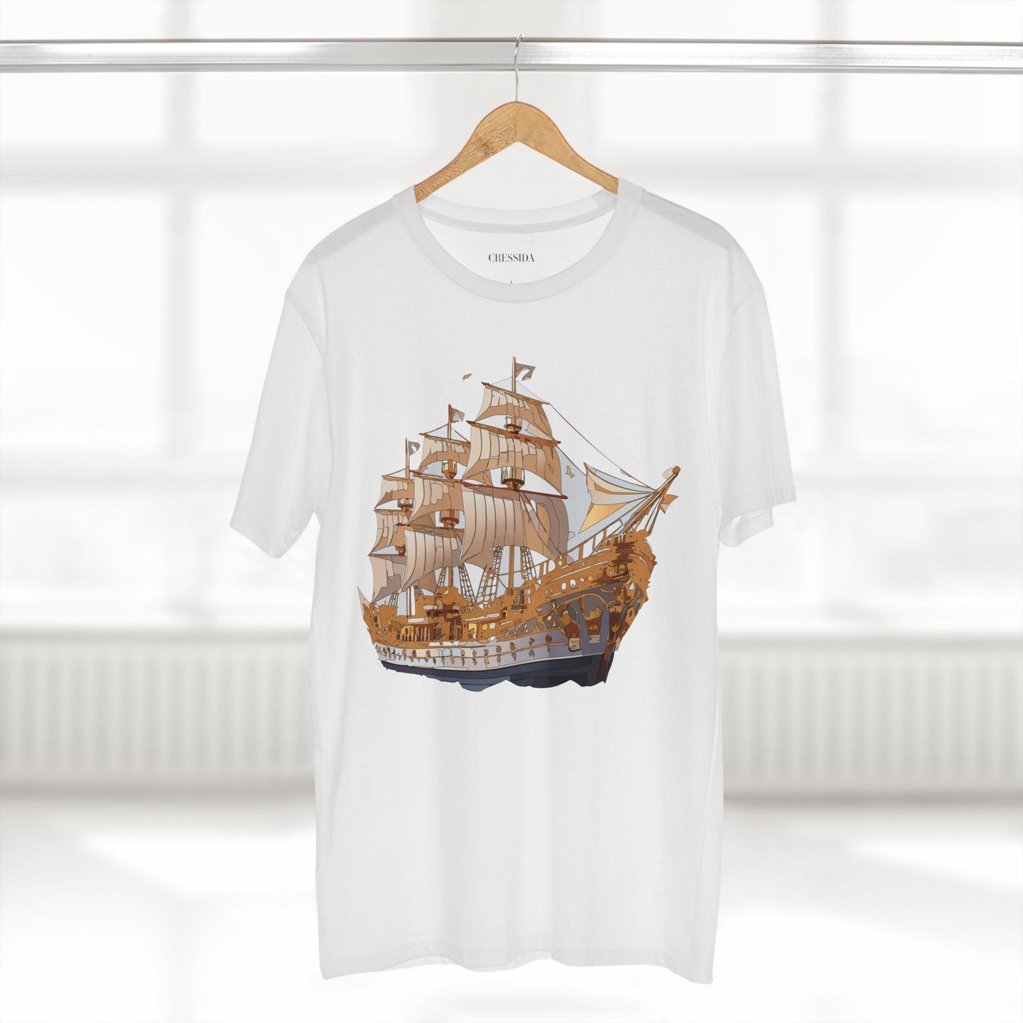 Ship Graphic Unisex 100 Cotton T-Shirt with Gold Frigate Art Design 9