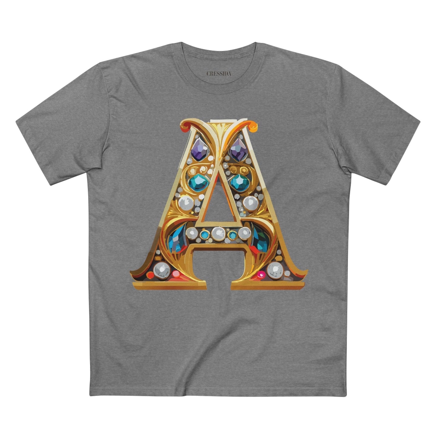 Letter A Graphic Design Tee Unisex 100 Cotton With Antique Gold Letters Artwork T-Shirt