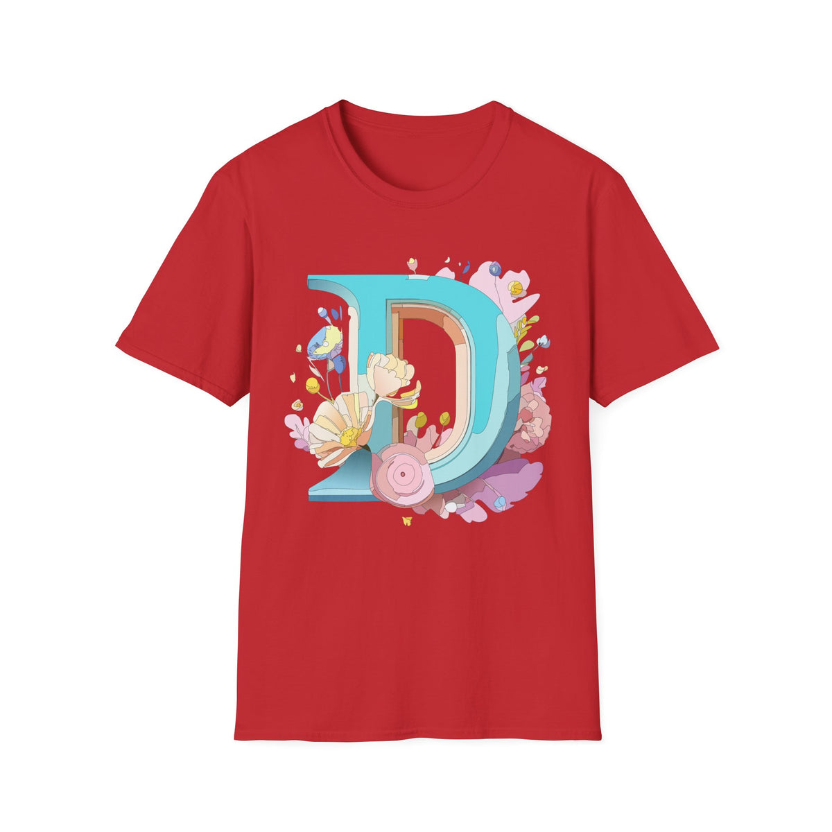 Floral Letter D T-Shirt | Monogram Initial D Tee, Botanical Alphabet Design