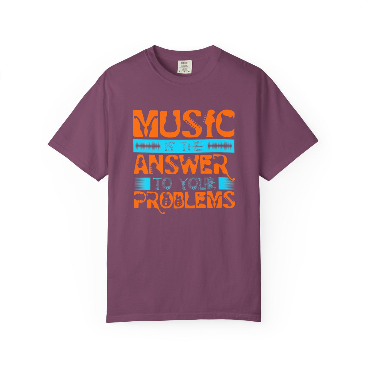 Music Is the Answer T-shirt Graphic Retro Orange Teal Text Unisex Cotton Tee 073