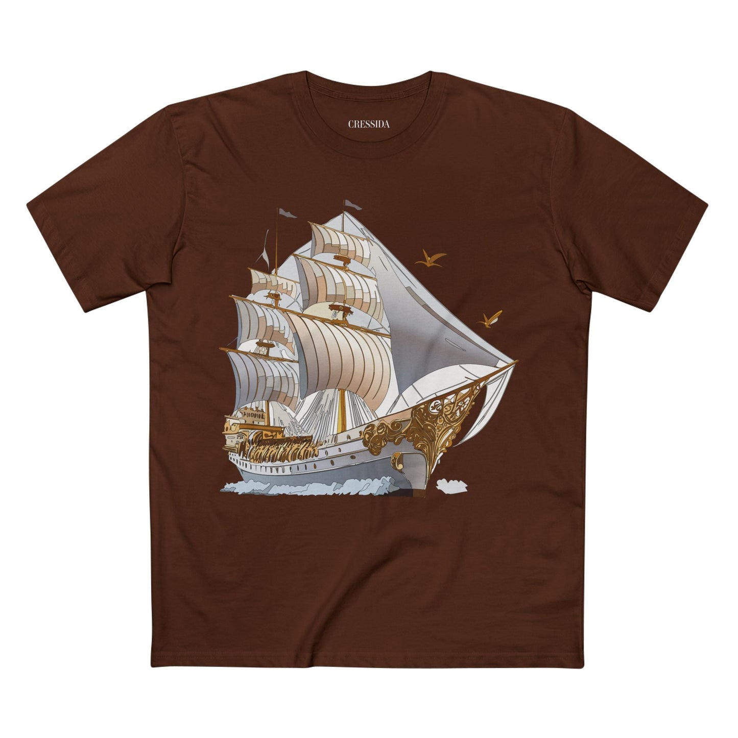 Ship Graphic Unisex 100 Cotton T-Shirt with Gold Frigate Art Design 16