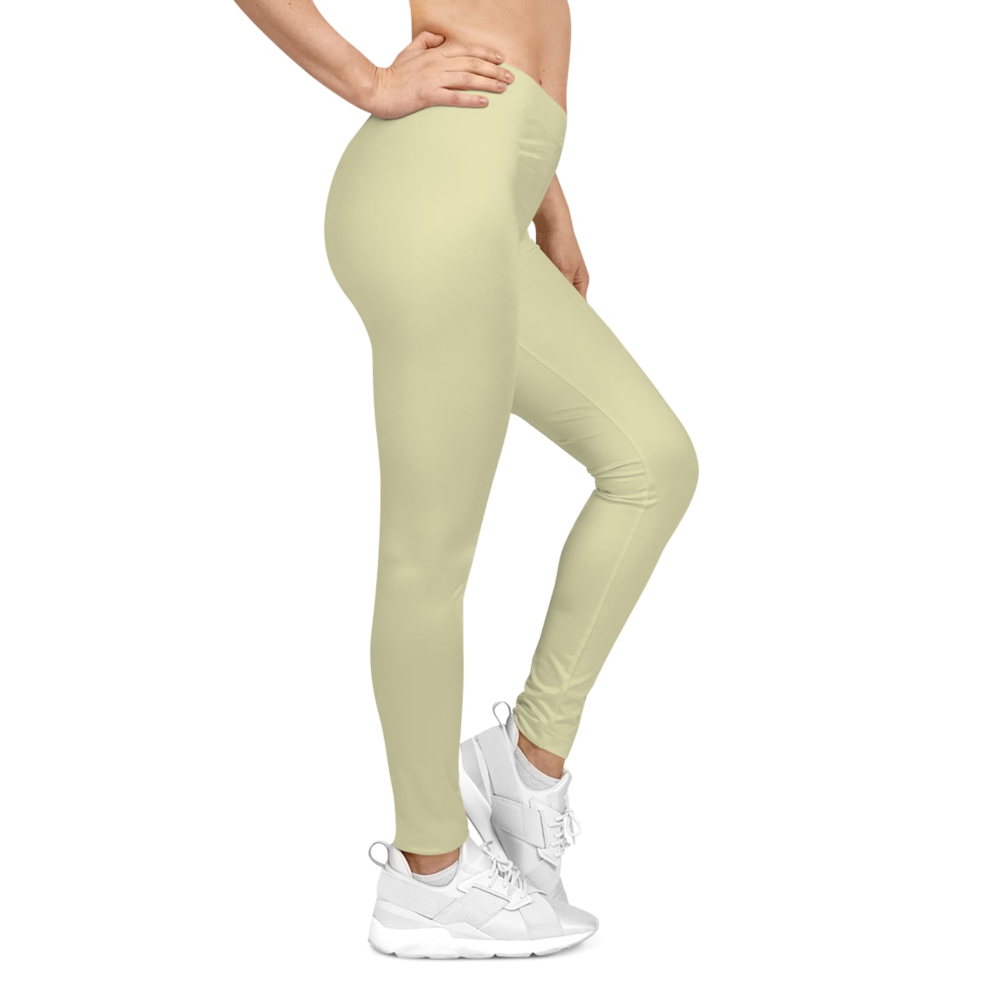 Pale Yellow Color Women's Poly-Span Casual Leggings XS-2XL