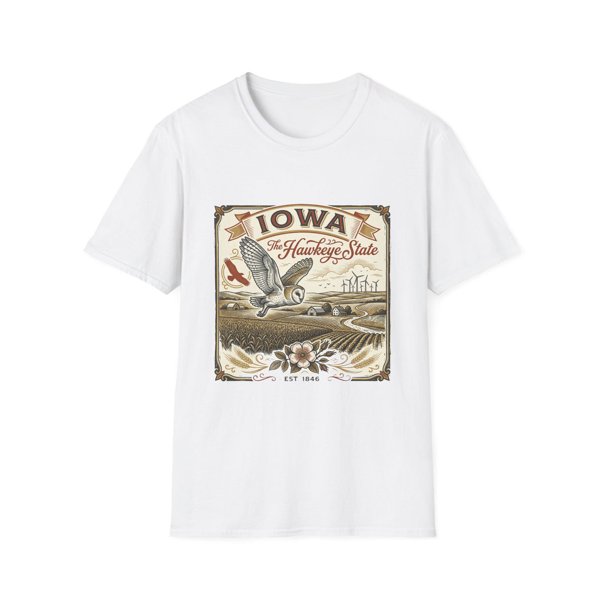 Iowa Hawkeye State Vintage Travel Tourist Graphic Design Unisex 100 Cotton Gildan T-Shirt