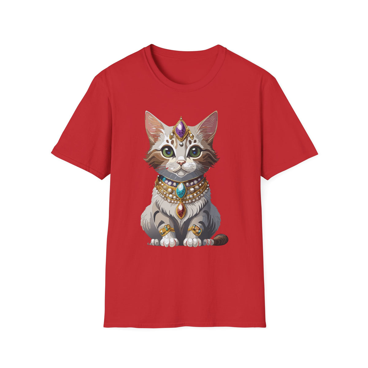 Jeweled Cat Portrait T-Shirt | Regal Kitty Illustration