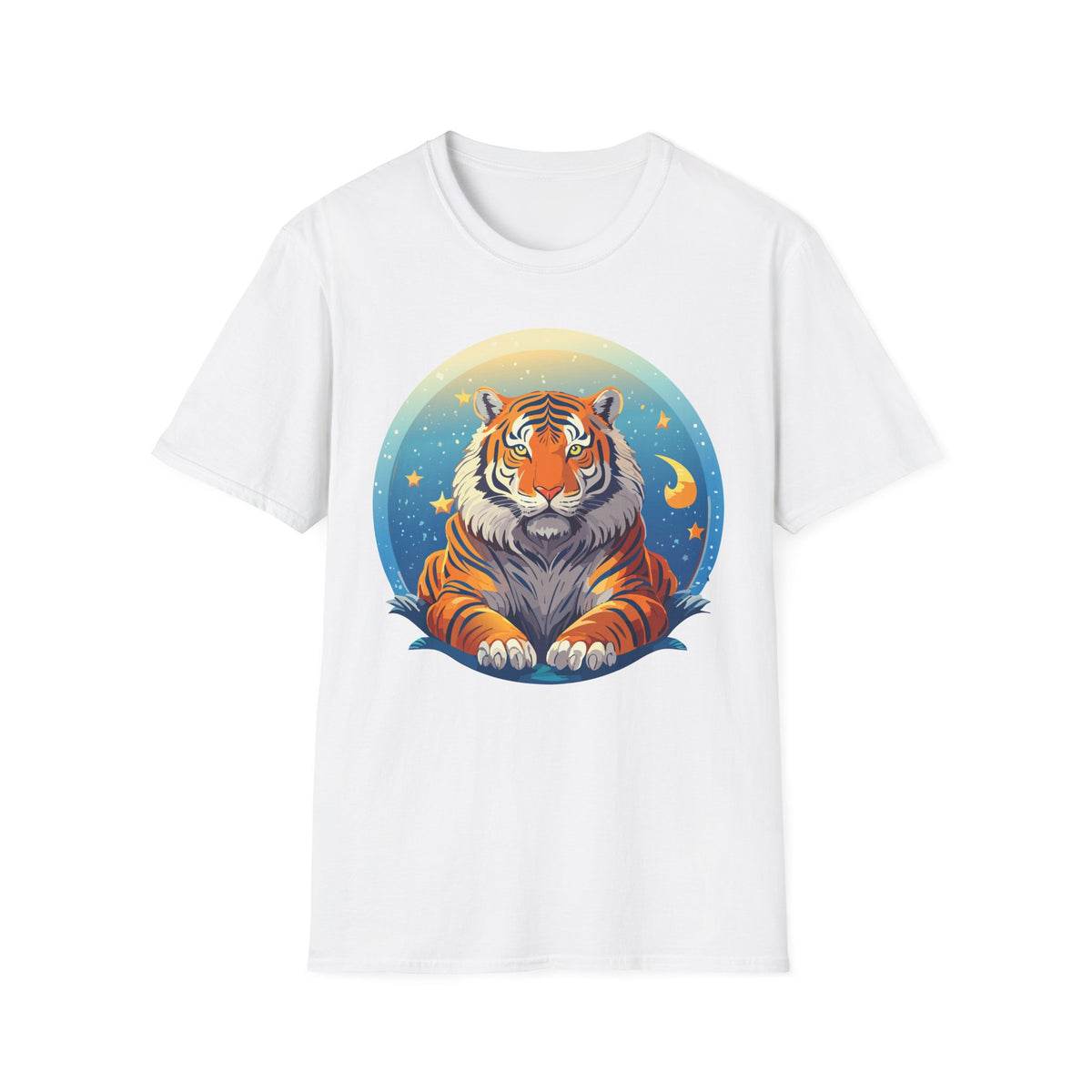 Celestial Tiger Illustration T-Shirt | Night Sky Moon Stars
