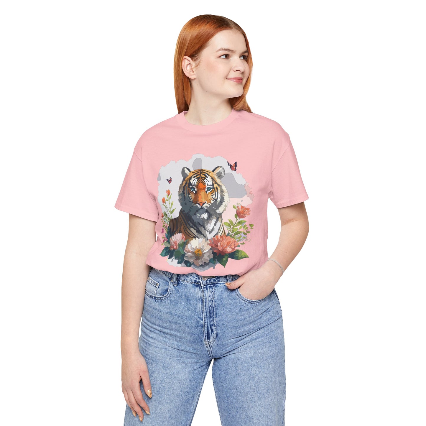 Floral Tiger Graphic Tee, Animal Shirt, Tiger Shirt, Flower Top, T-Shirt with Animal, Art Design