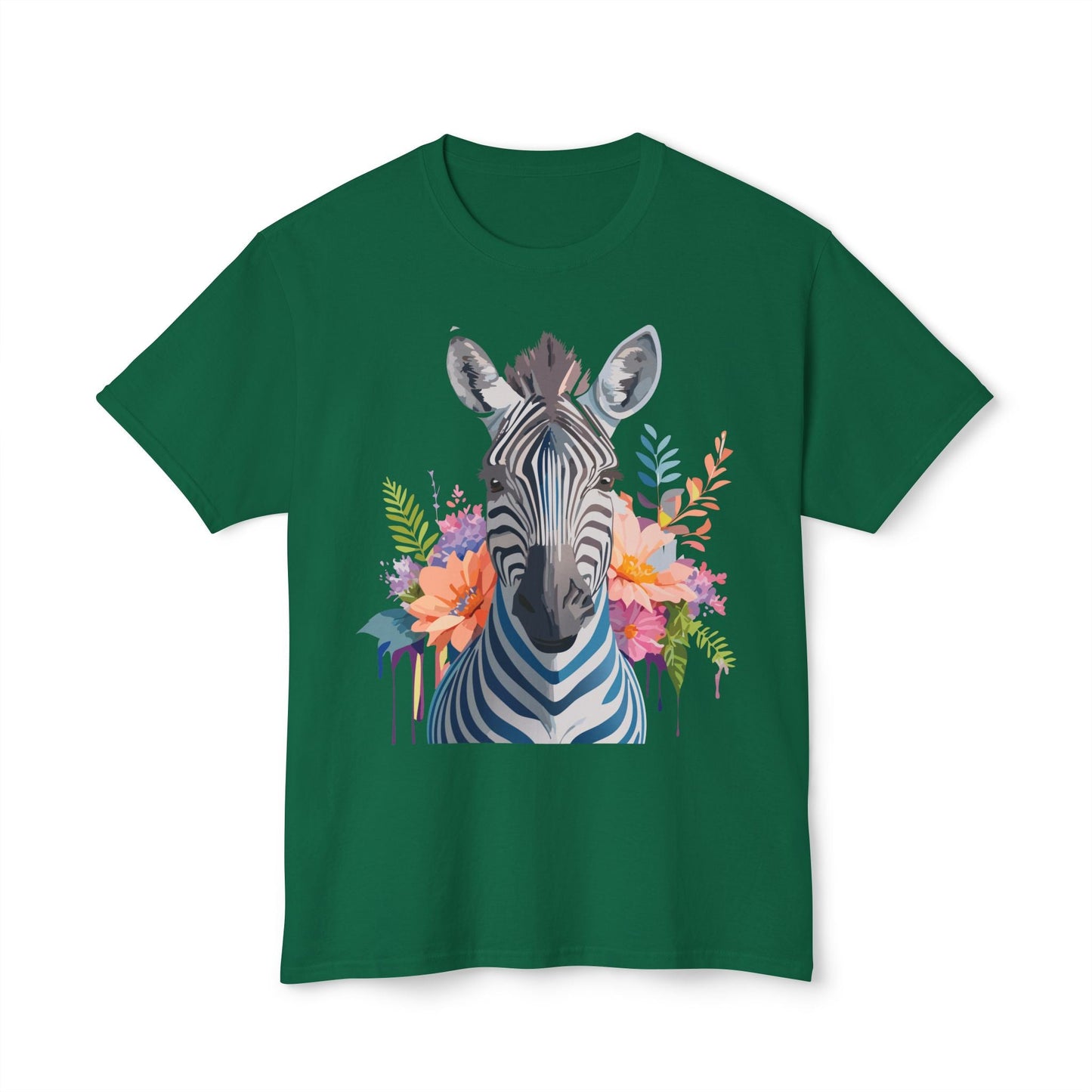 Unisex Zebra Art Print T Shirt HD Cotton Tee Floral Design Made In USA Premium Comfort Breathable