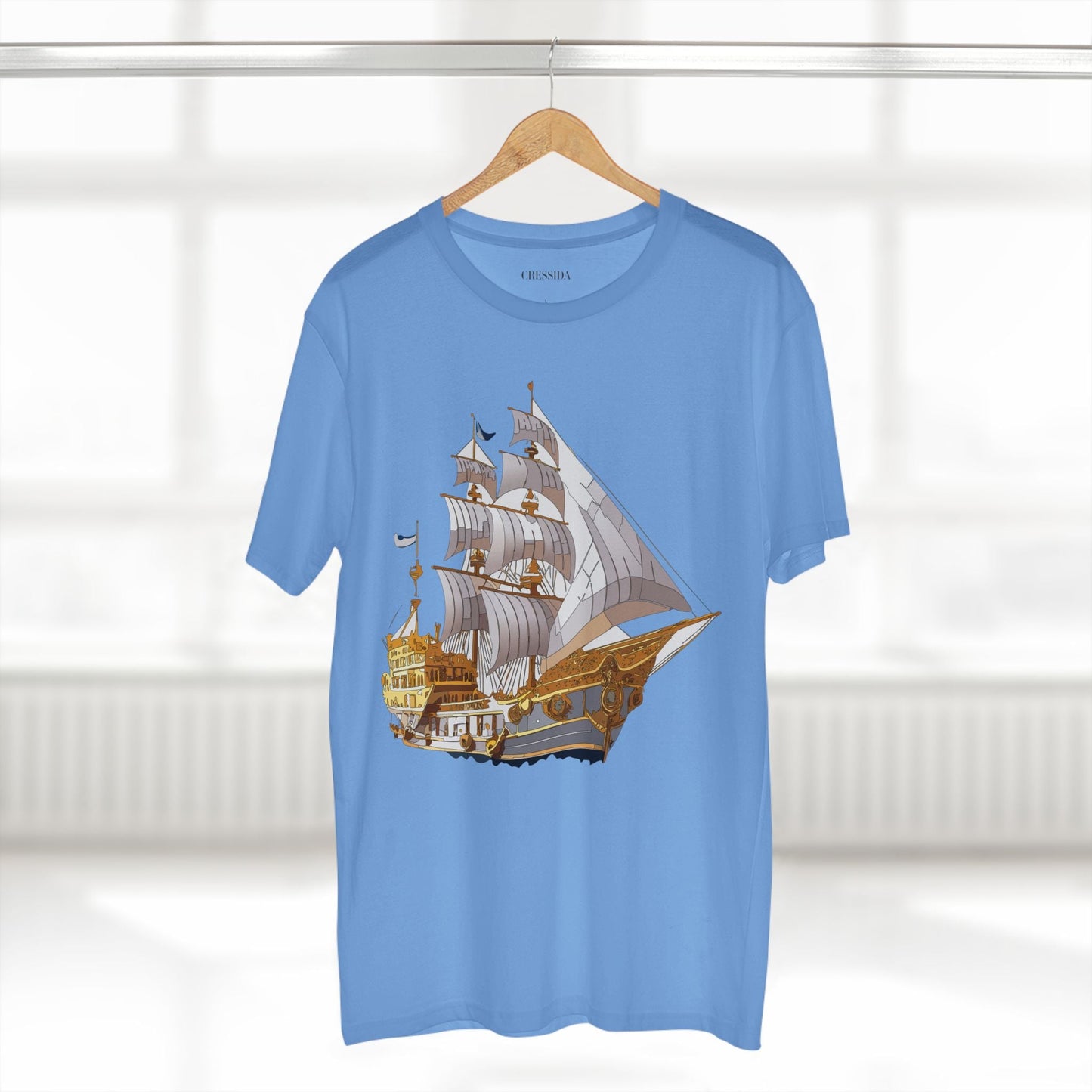 Ship Graphic Unisex 100 Cotton T-Shirt with Gold Frigate Art Design 10
