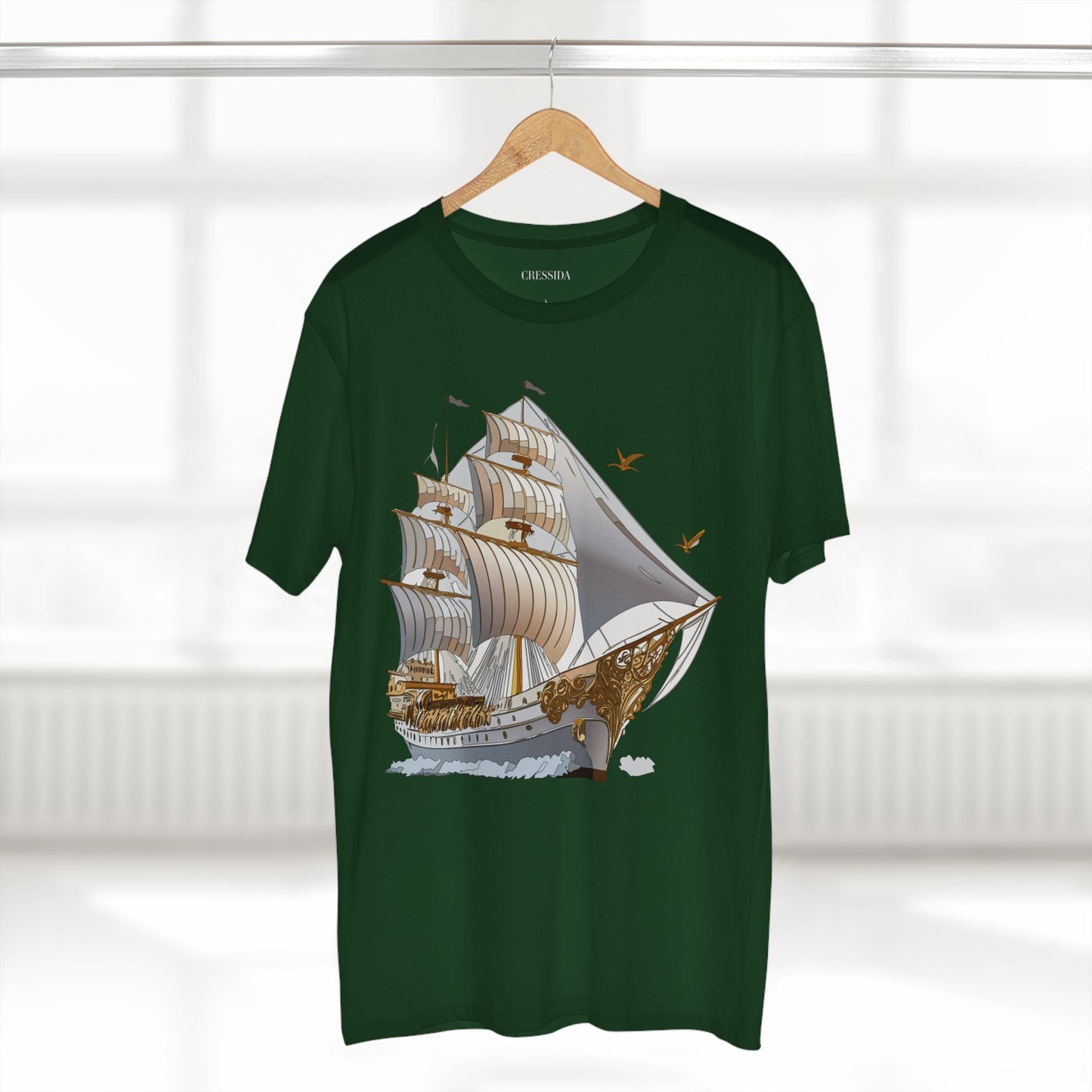 Ship Graphic Unisex 100 Cotton T-Shirt with Gold Frigate Art Design 16
