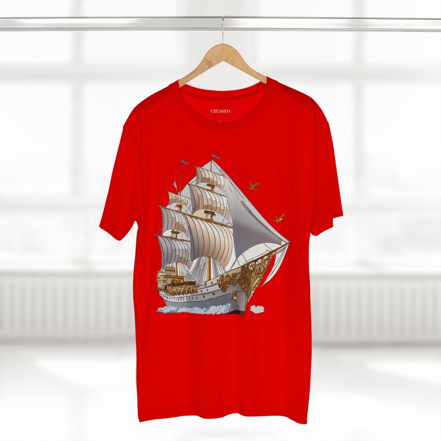 Ship Graphic Unisex 100 Cotton T-Shirt with Gold Frigate Art Design 16