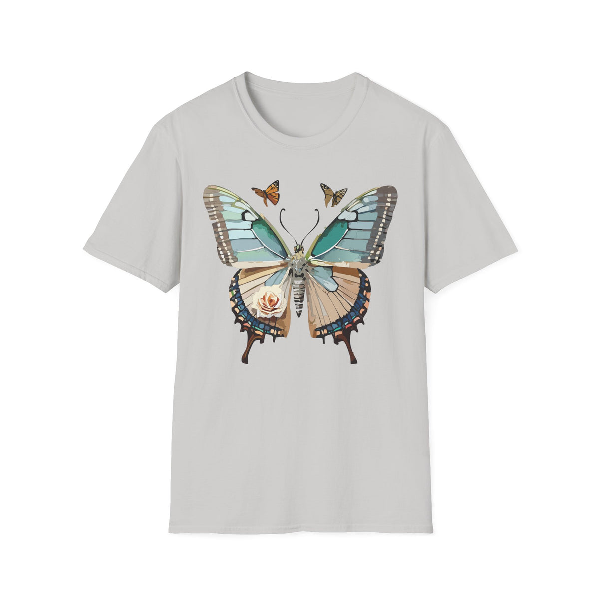 Blue Floral Butterfly T-Shirt | Vintage Botanical Wings Graphic Tee Unisex 100 Cotton Gildan T-Shirt