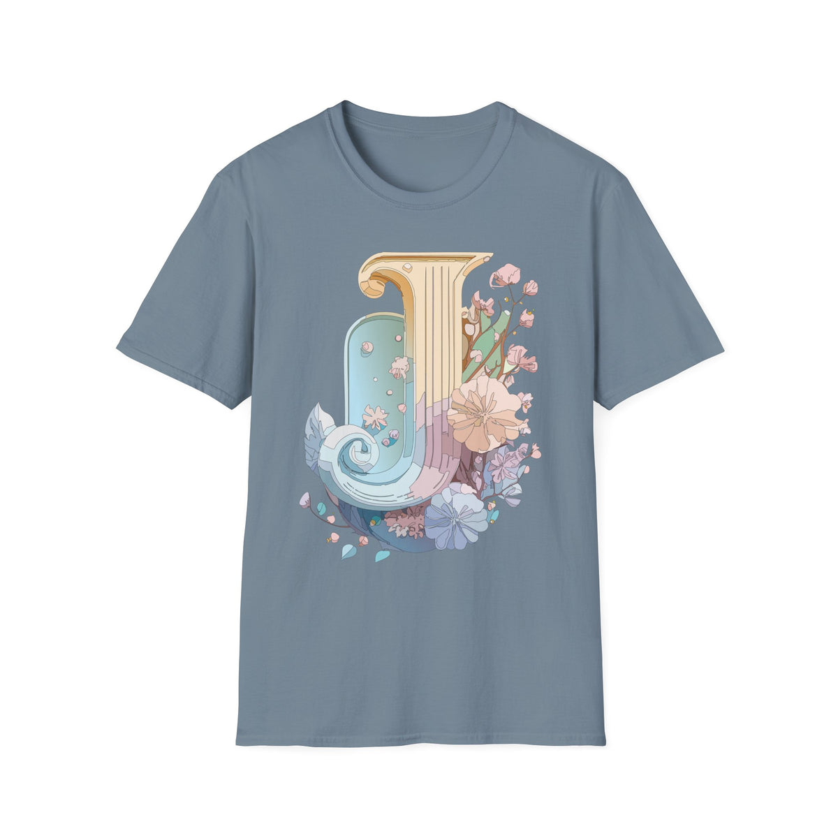 Floral Letter J T-Shirt | Pastel Column Monogram Tee