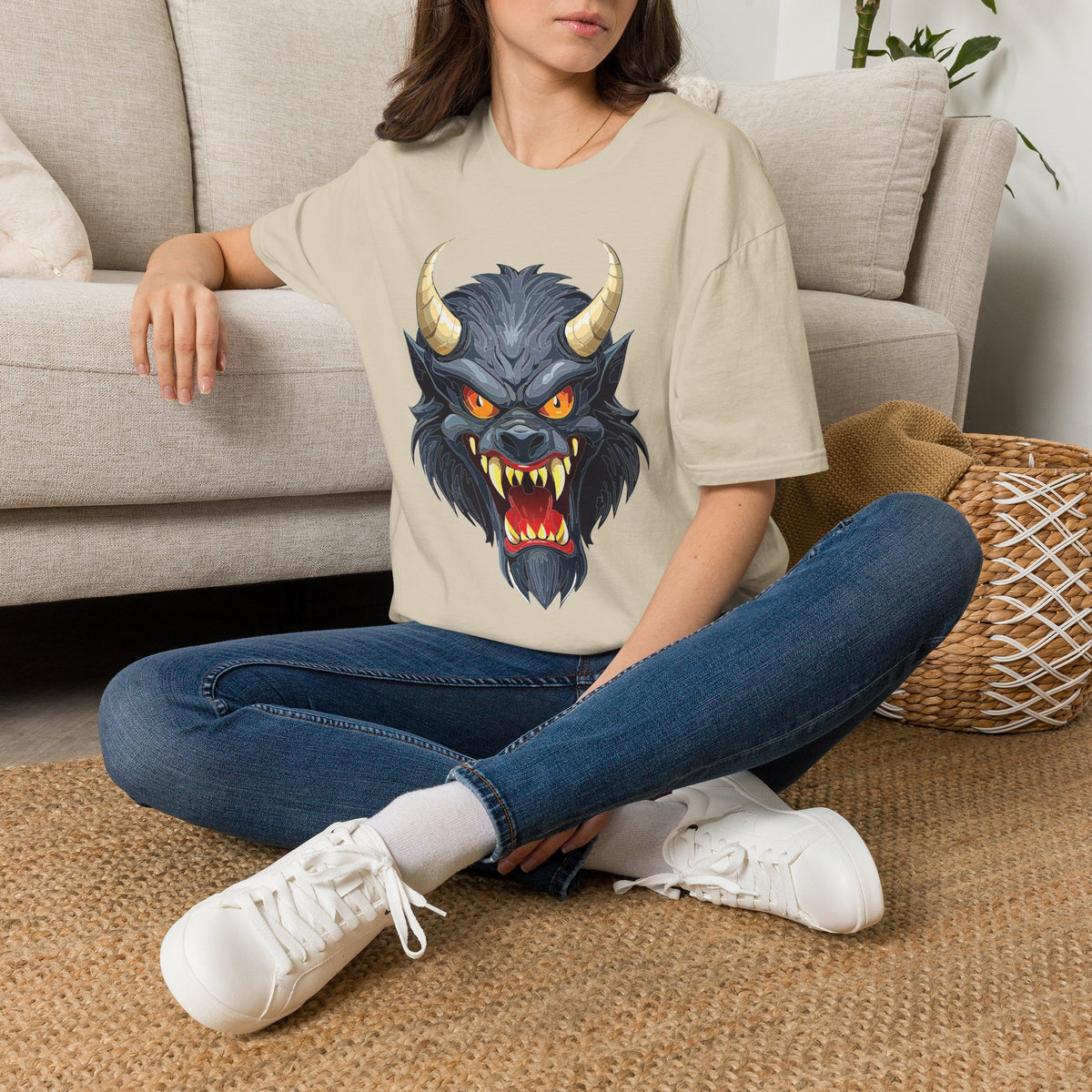 Demonic Wolf Monster Graphic T-Shirt Cartoon Graphic Tee Unisex 100 Cotton Gildan T-Shirt