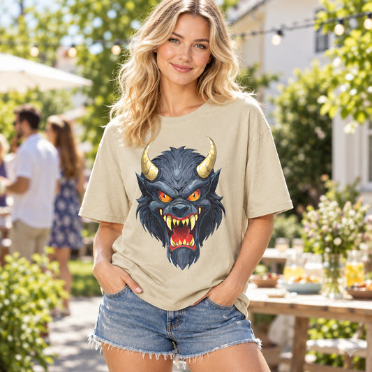 Demonic Wolf Monster Graphic T-Shirt Cartoon Graphic Tee Unisex 100 Cotton Gildan T-Shirt