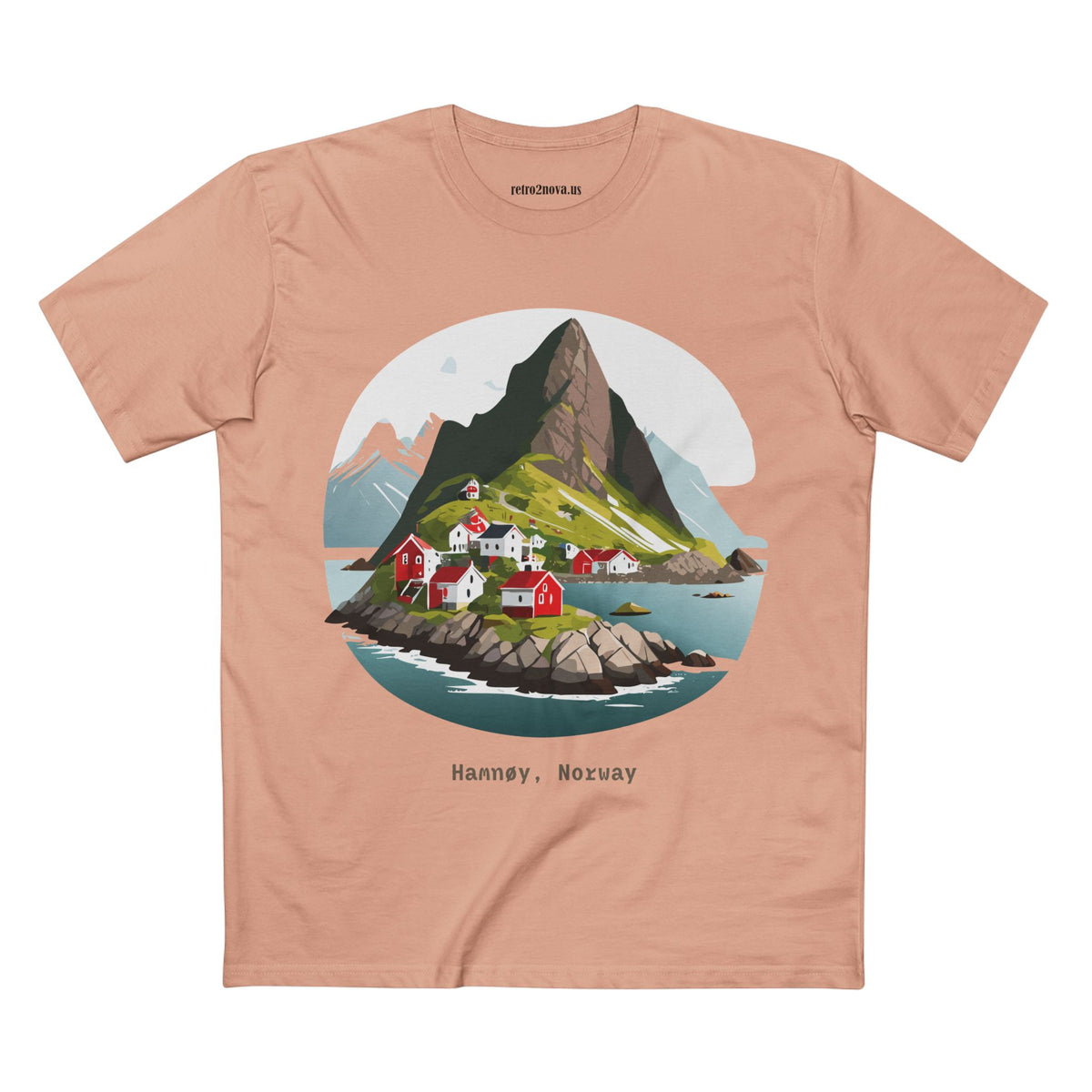 Hamnøy Norway Village Illustration Tee | Scenic Fjord Landscape T-Shirt