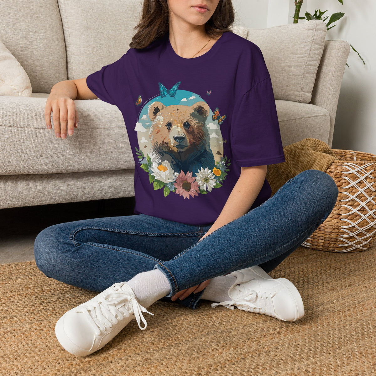 Floral Bear Wildlife Graphic Tee Unisex 100 Cotton Gildan T-Shirt