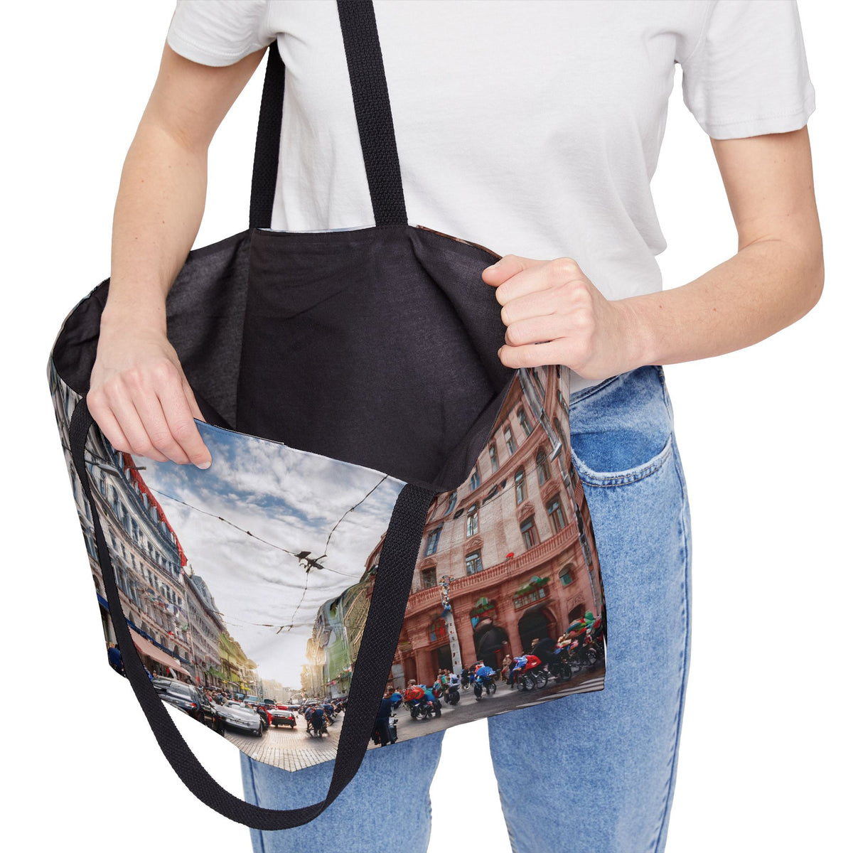 City Street Photo Print Big Bag  100% Spun Poly 24x13 Canvas Art Bag C-01