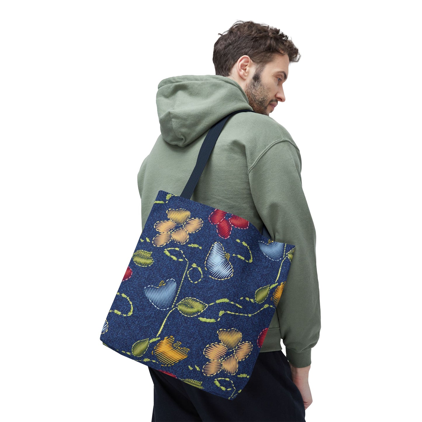 Denim Fabric Imitation Print Unisex Canvas Bag Poly Spun 3 Sizes Tote Bag 128