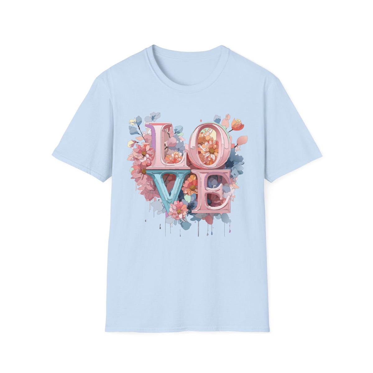 Floral LOVE Lettering T-Shirt | Pink Blue Floral Typography Tee