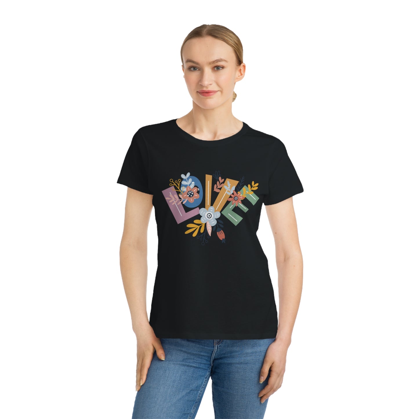 Camiseta de mujer de algodón orgánico con estampado floral 