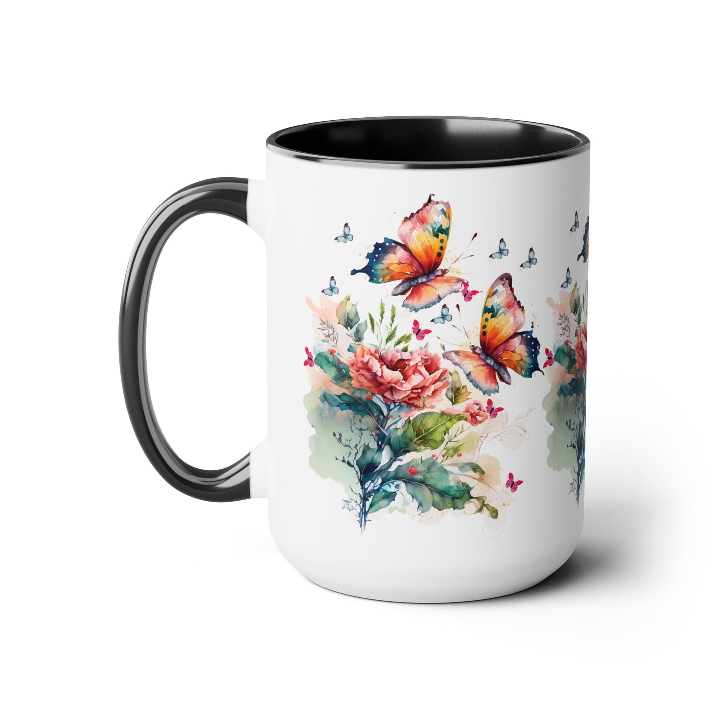 Two-Tone Coffee Mugs with butterfly