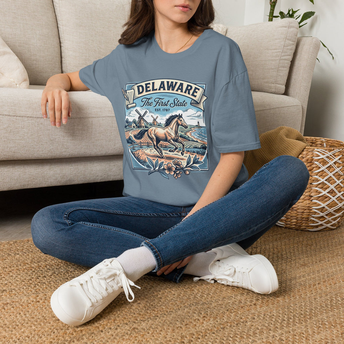 Delaware 'The First State' Scenic Travel Tourist Graphic Tee Unisex 100 Cotton Gildan T-Shirt