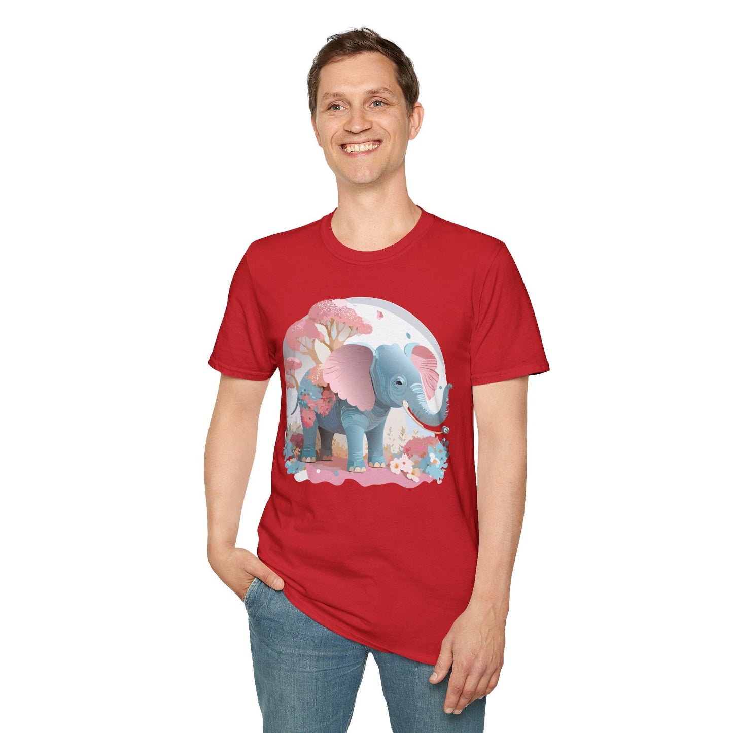 Unisex Elephant Graphic Tee Gildan Softstyle 64000 100 Percent Ring Spun Cotton Fabric