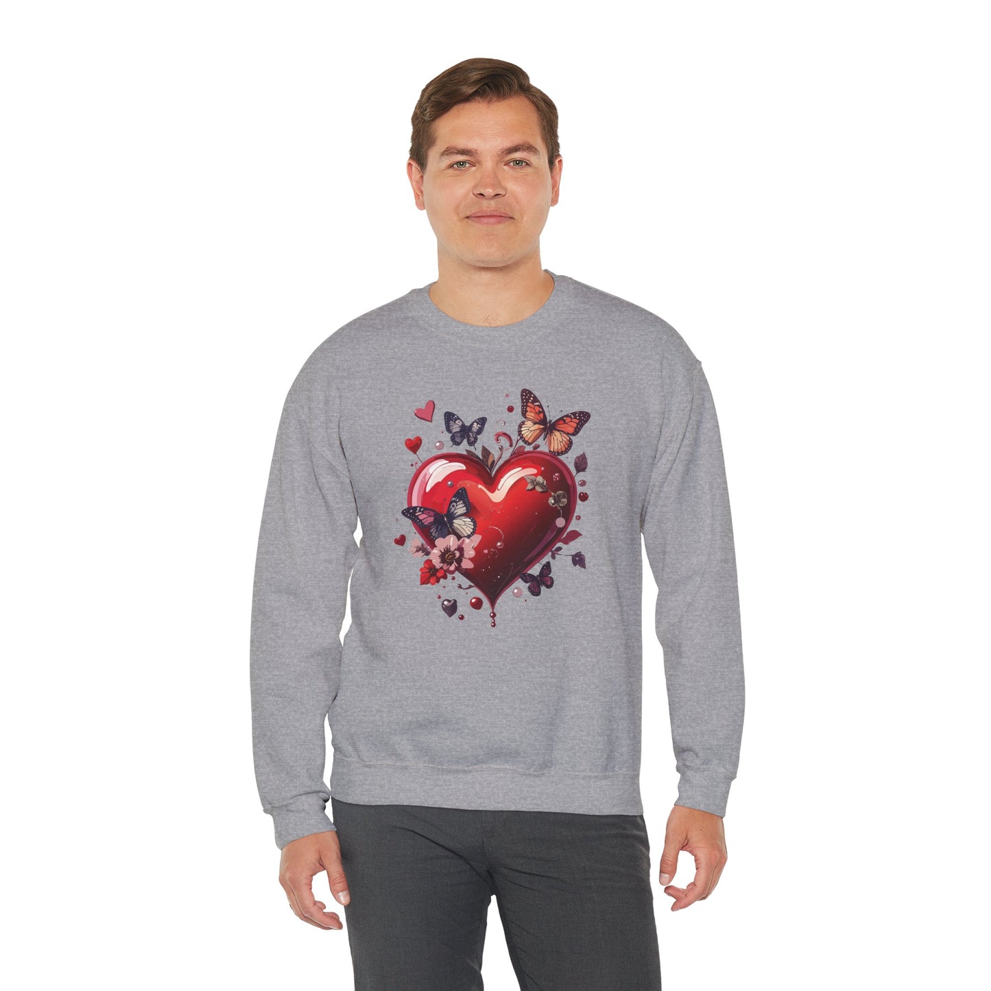 Big Red Heart Sweatshirt, Floral Red Heart Sweatshirt, Floral Love Sweatshirt, Valentine's Day Sweatshirt, Heart Floral Sweatshirt 105