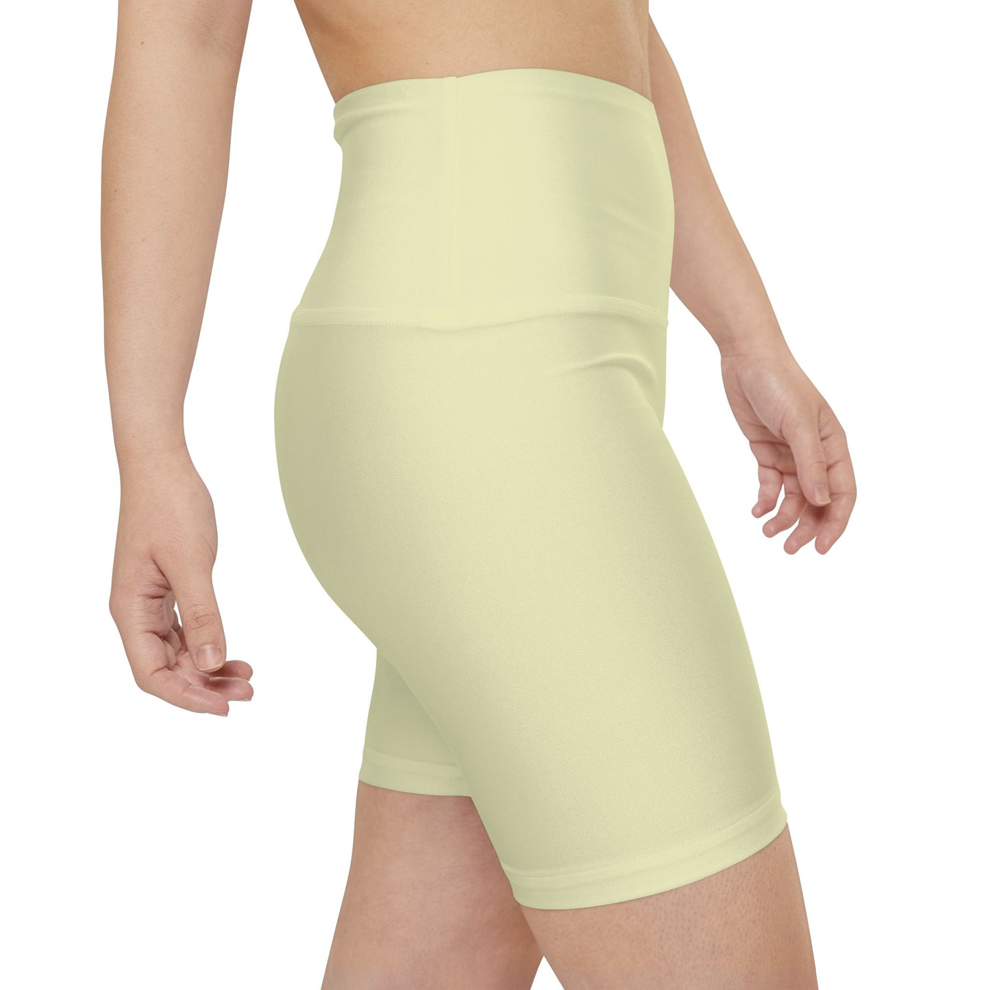 Pale Yellow Women's High-Waist Workout Shorts — Lightweight Lemon Activewear