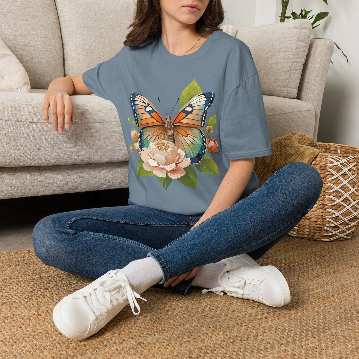 Butterfly Floral T-Shirt — Watercolor Monarch & Roses Graphic Tee Unisex 100 Cotton Gildan T-Shirt