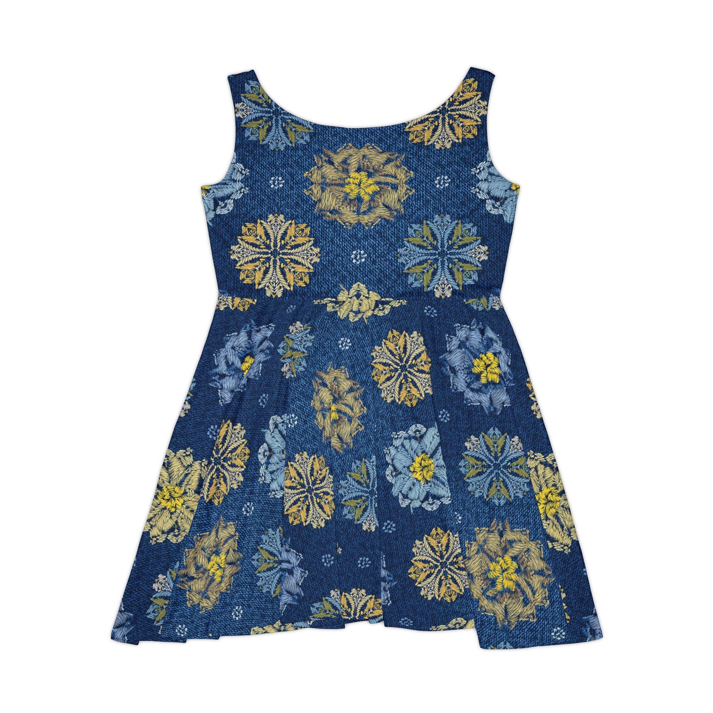 Women Denim Print Skater Dress, Denim Print Poly-Span Dress - 34