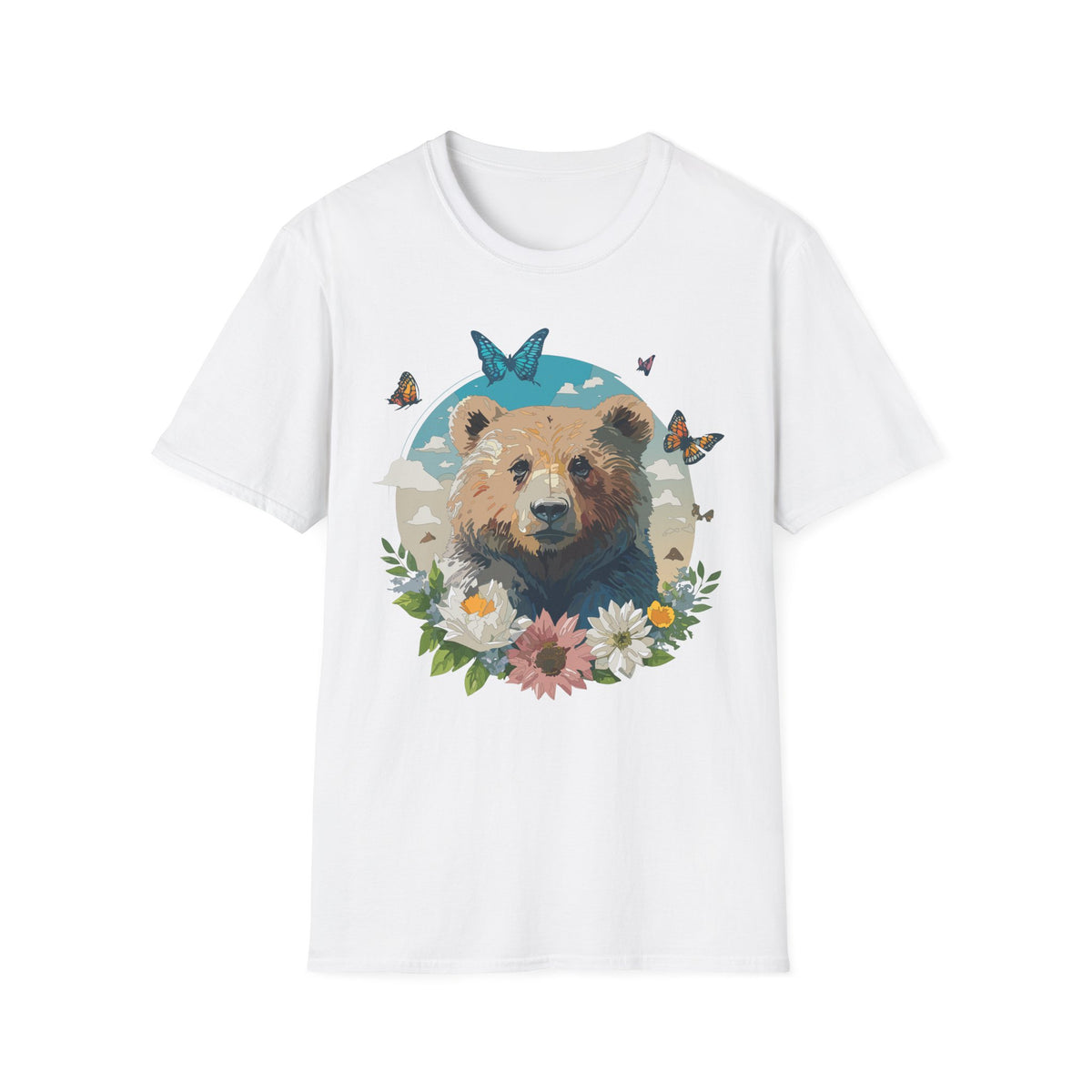 Floral Bear Wildlife Graphic Tee Unisex 100 Cotton Gildan T-Shirt