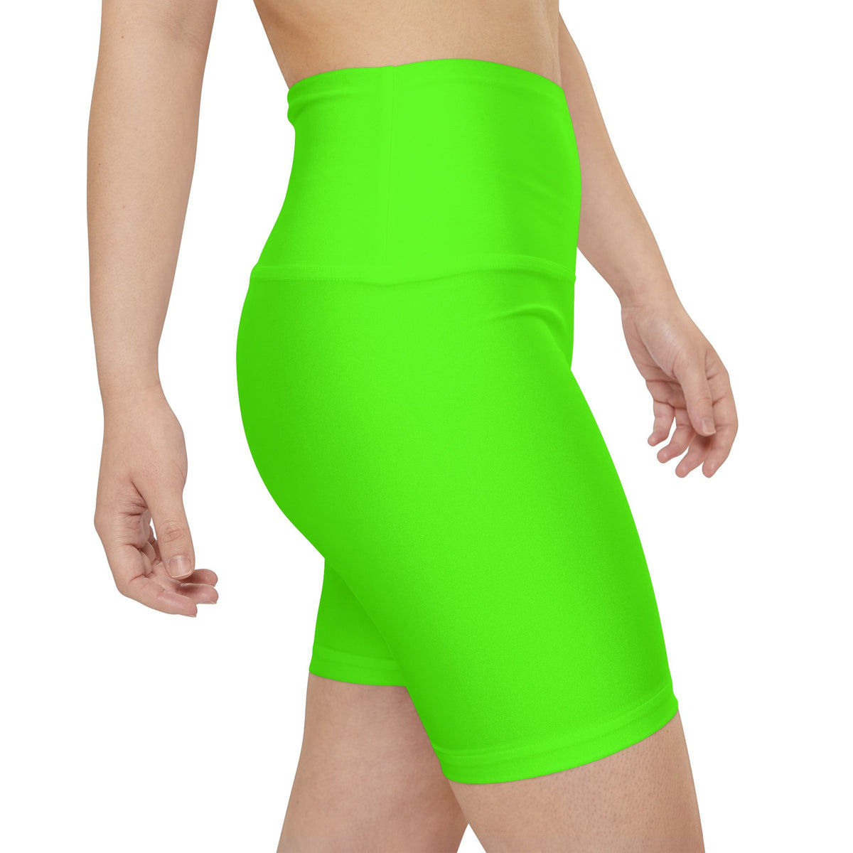 Neon Grass Green Women's Workout Shorts - High-Waist Biker Activewear