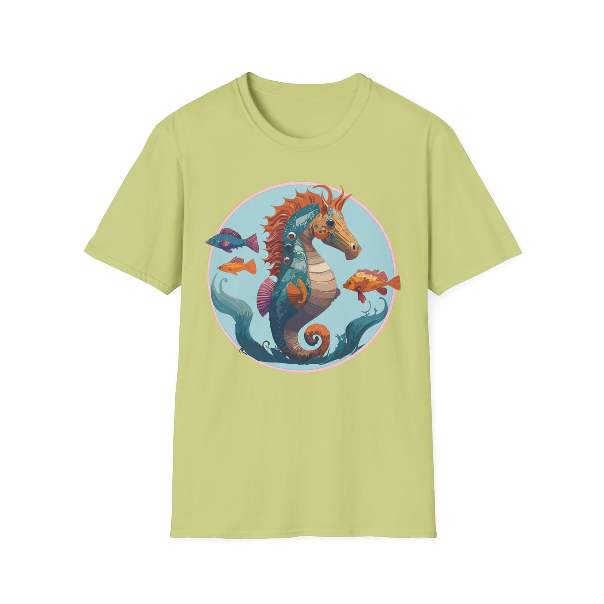 Colorful Seahorse Illustration T-Shirt | Ocean Fish Scene