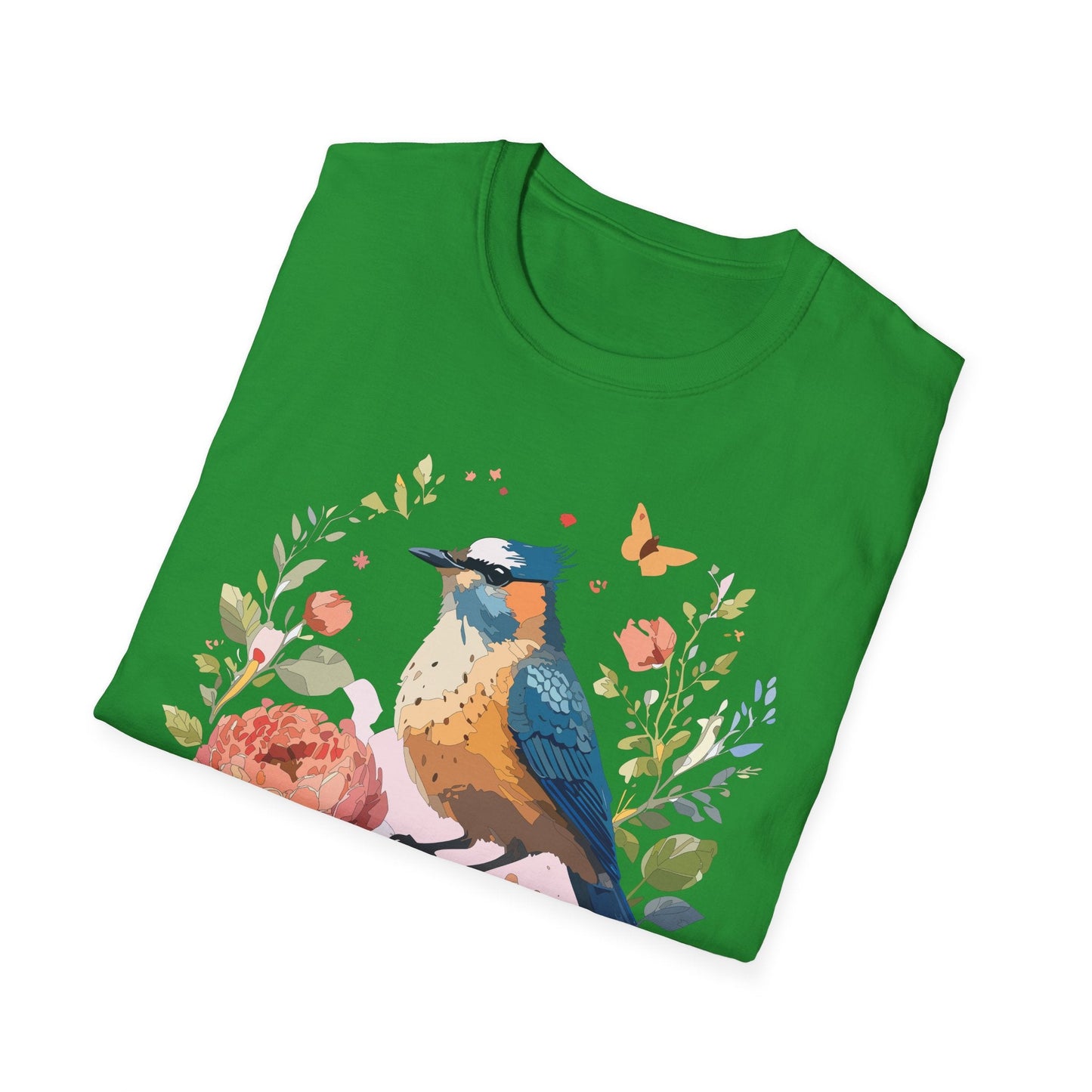 Floral Bird T Shirt Unisex Softstyle Gildan 64000 Tee 100 Percent Ring Spun Cotton