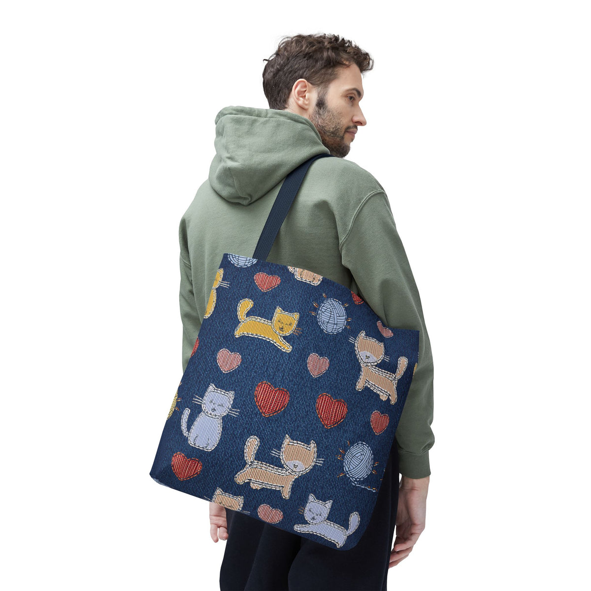 Love Day Graphic Design Denim Fabric Imitation Print Unisex Canvas Bag POLY 3 Sizes Tote Bag 201-8