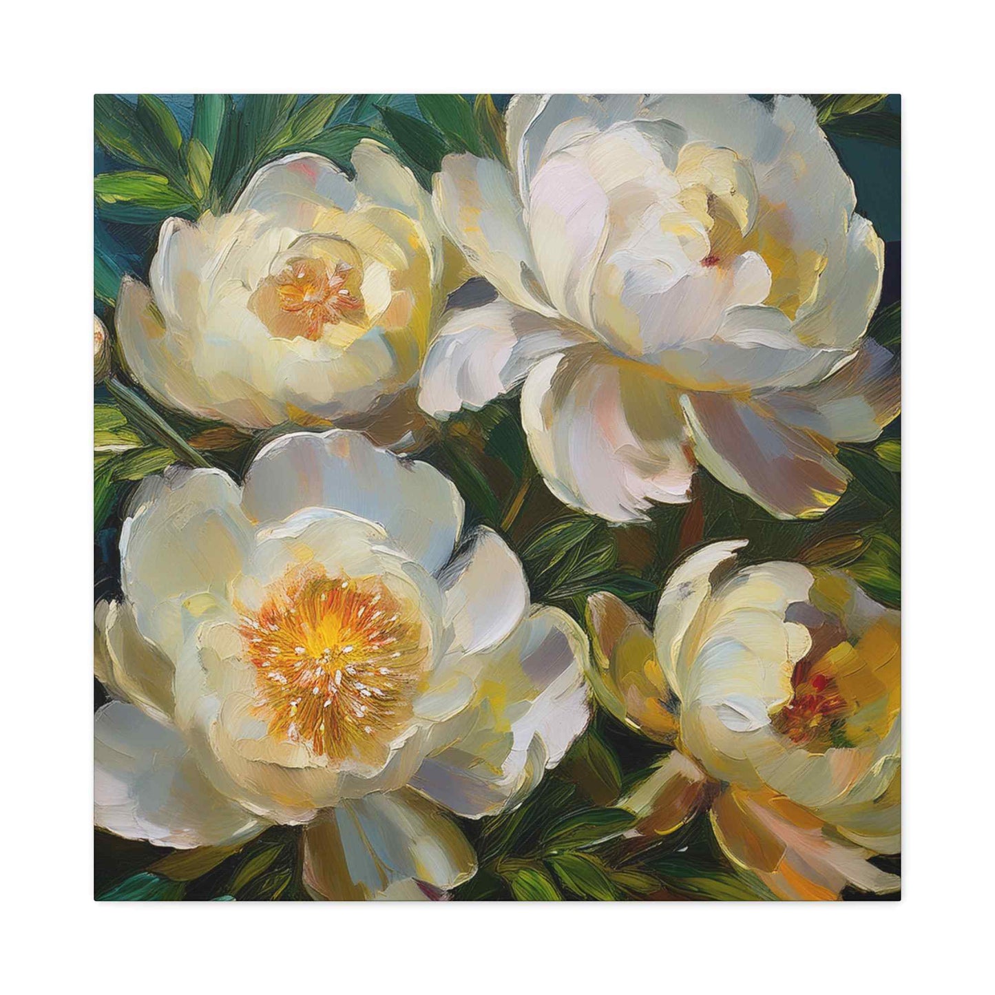 Cream Peonies Print Canvas, Floral Oil Paint Print 20x20, 24x24, 30x30, 32x32, 36x36 Art Design Pine-Wood Inner Frame MC-124