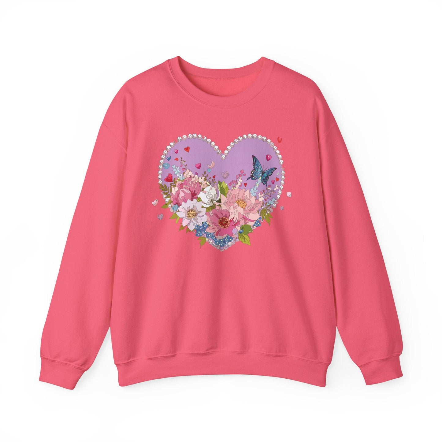 Floral Heart Sweatshirt Unisex Crewneck Valentines Day Heavy Blend Gildan 18000 Cozy Warm