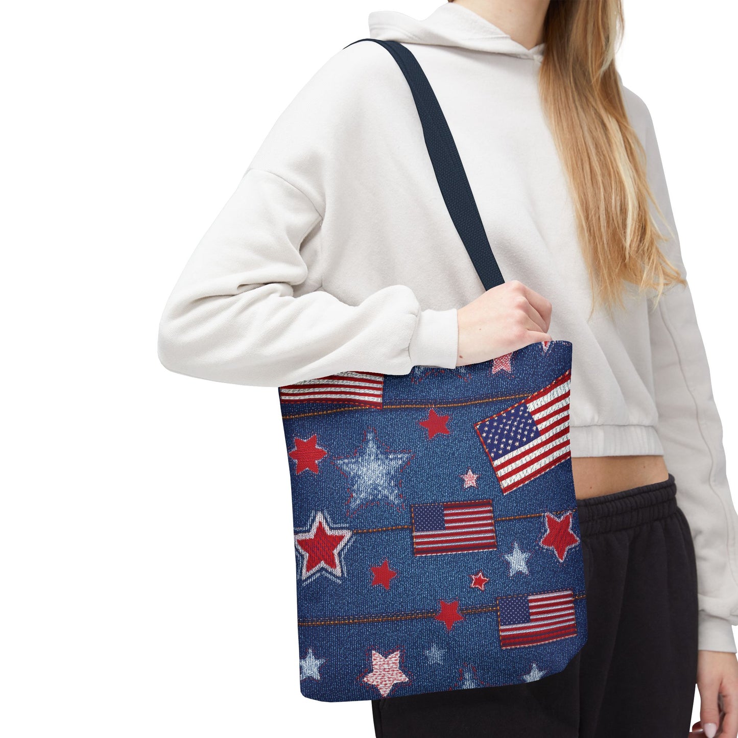 4th of July Graphic Denim Fabric Imitation Print Unisex Canvas Bag Poly Spun 3 Sizes Tote Bag 200-10