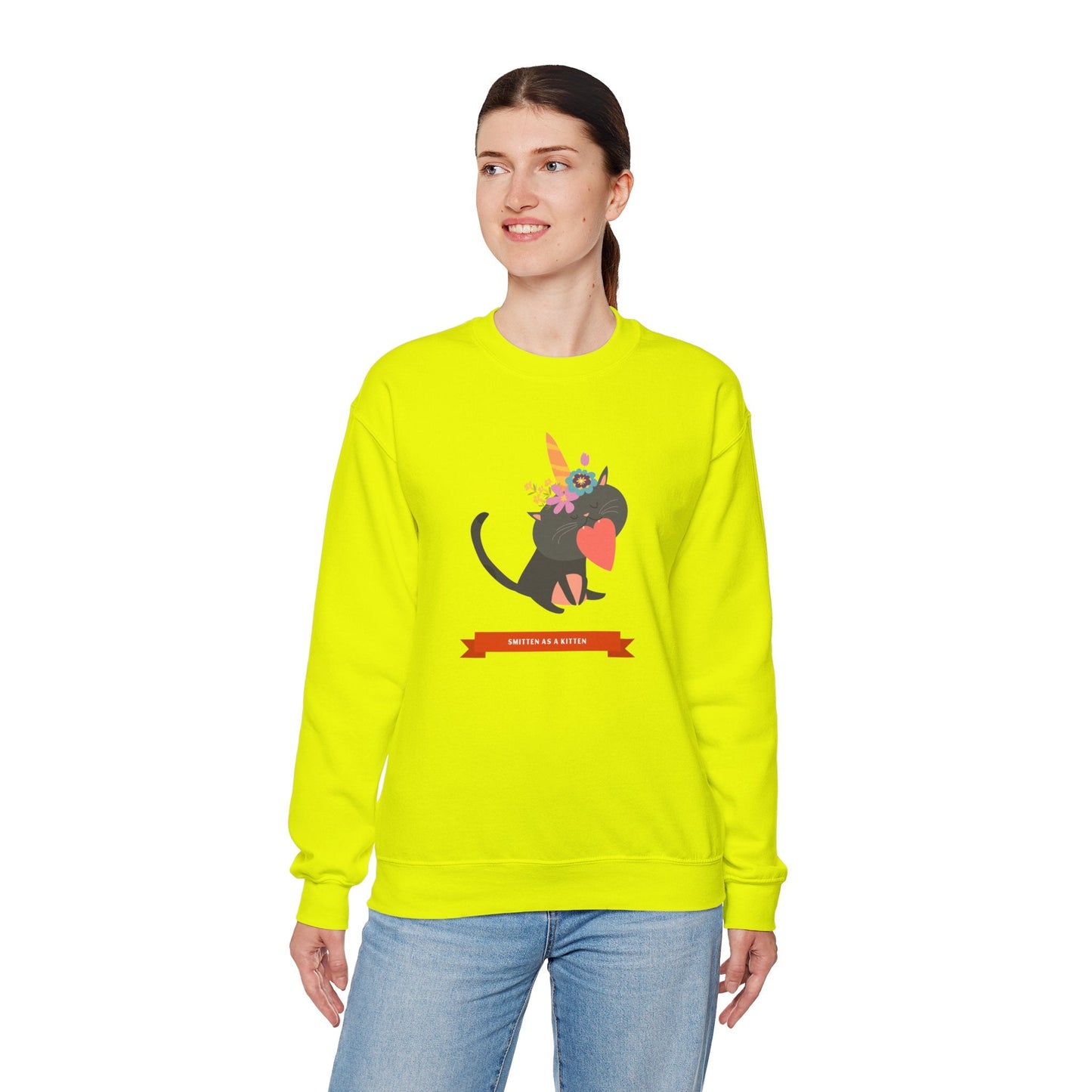 Cat Heart Sweatshirt Unisex Valentine Gift 50/50 Cotton-Poly Crewneck Gildan 18000